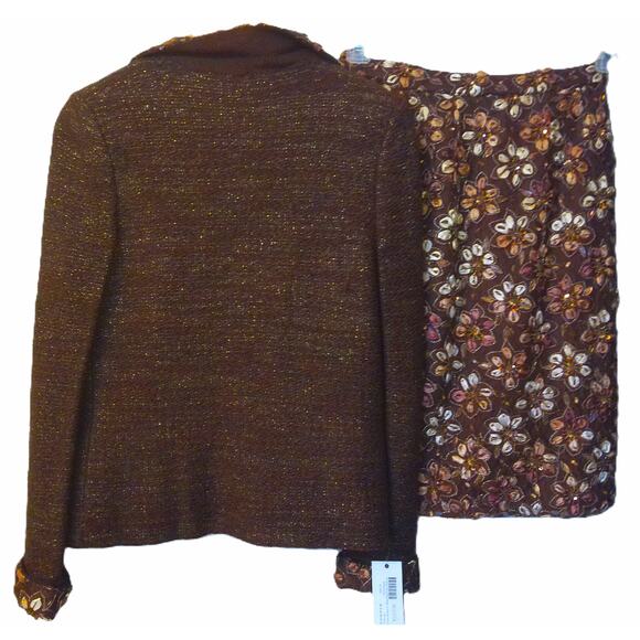 Vintage Christian A Wool Lurex Chocolate Gold Jacket Tank And Skirt Set Size 6 - Picture 7 of 11